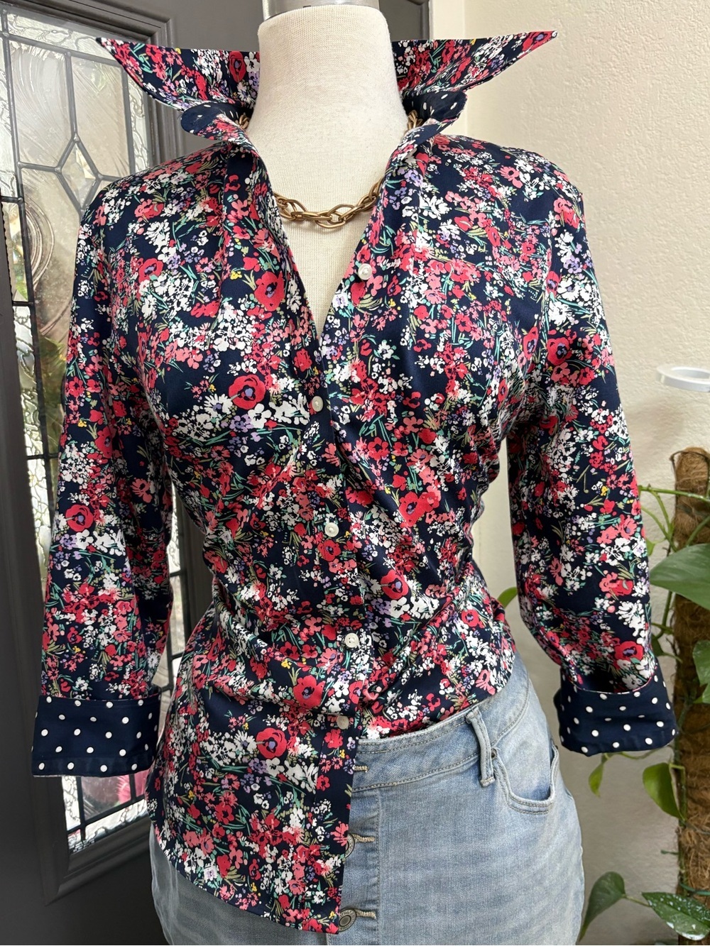 Chaps Ditsy Floral Non Iron Button-Down Blouse